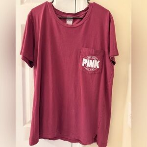 PINK Victoria’s Secret Oversized Tee Large Burgundy Logo Pocket T-Shirt
